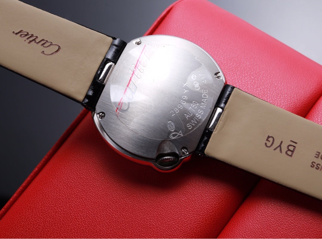 BALLON BLANC 33MM AUTOMATIC DIAMOND NUMERALS LEATHER