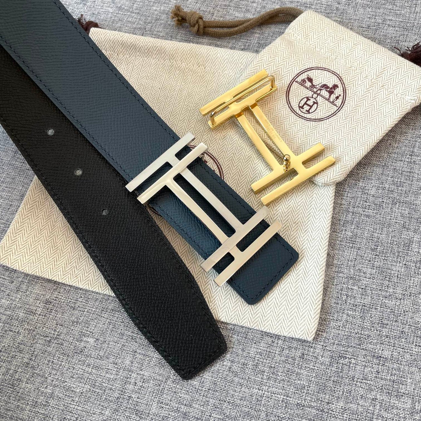 DOUBLE H 38MM BLACK BLUE LEATHER