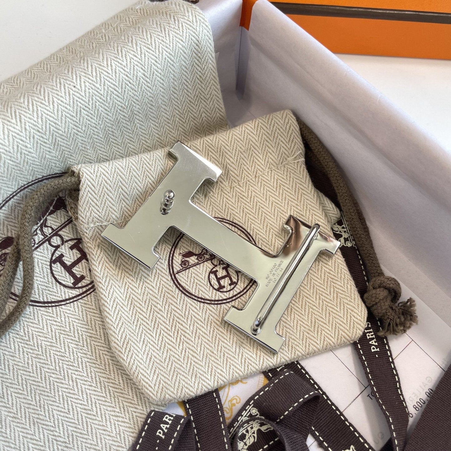 H CONTANCE BELT 38MM SILVER BUCKLE BLACK BLUE LEATHER