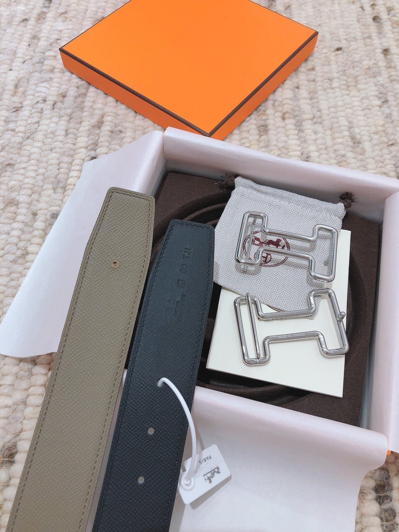 H TONIGHT BELT 38MM GOLD PRUSSIAN BLUE LEATHER