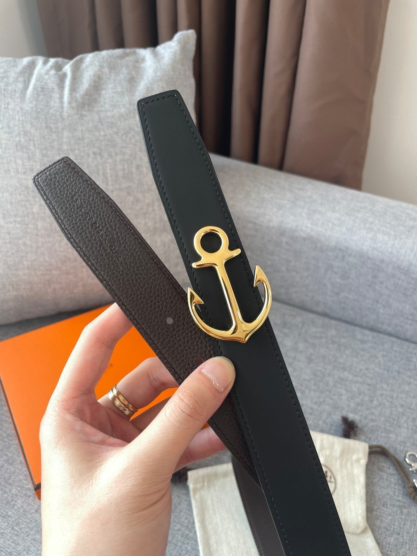 H CARGO BELT 32MM CHOCOLATE BLACK LEATHER