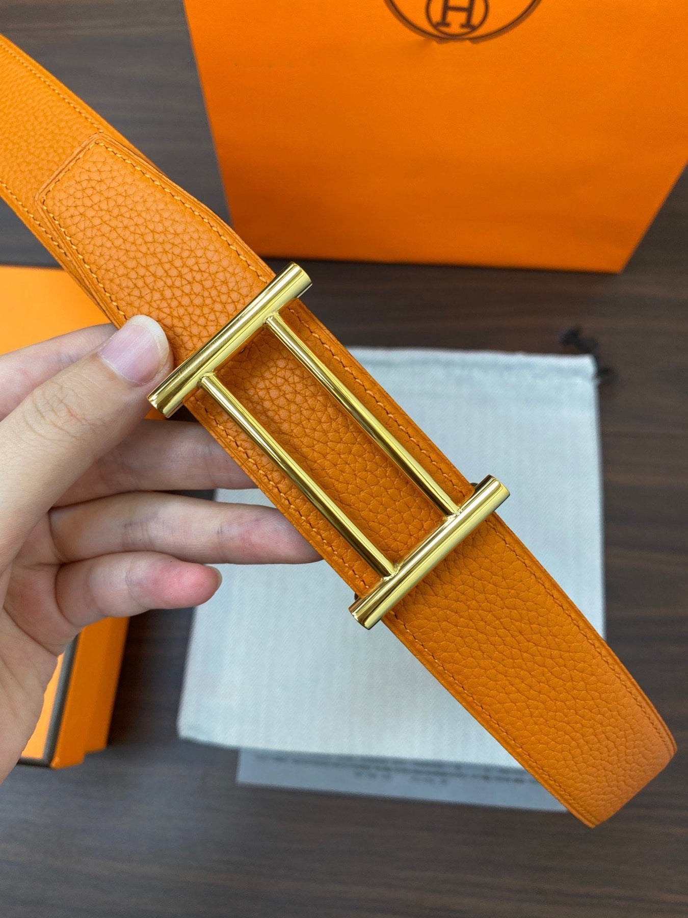 H RIDER RIVERSIBLE BELT 32MM GOLD BUCKLE BLACK GOLD LEATHER