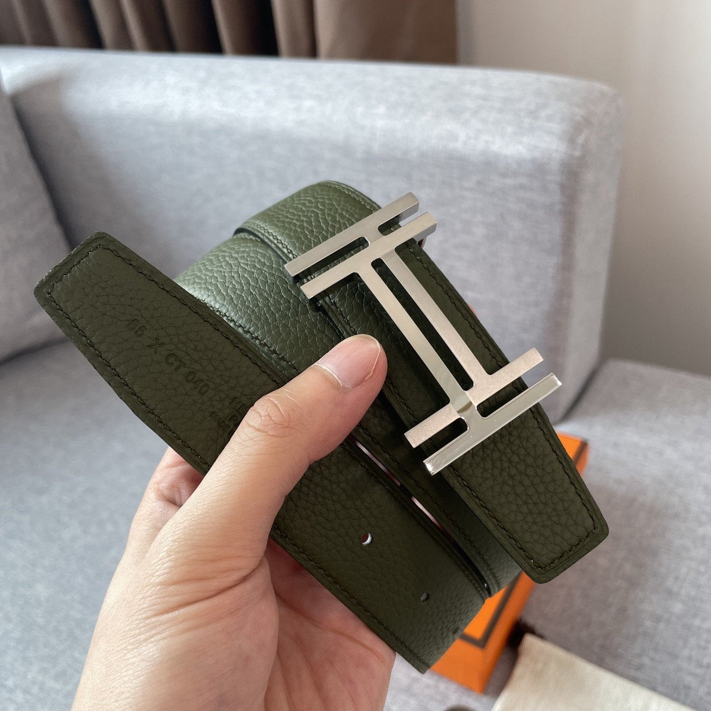 DOUBLE H REVERSIBLE BELT 32MM SILVER BUCKLE BLACK DARK GREEN LEATHER