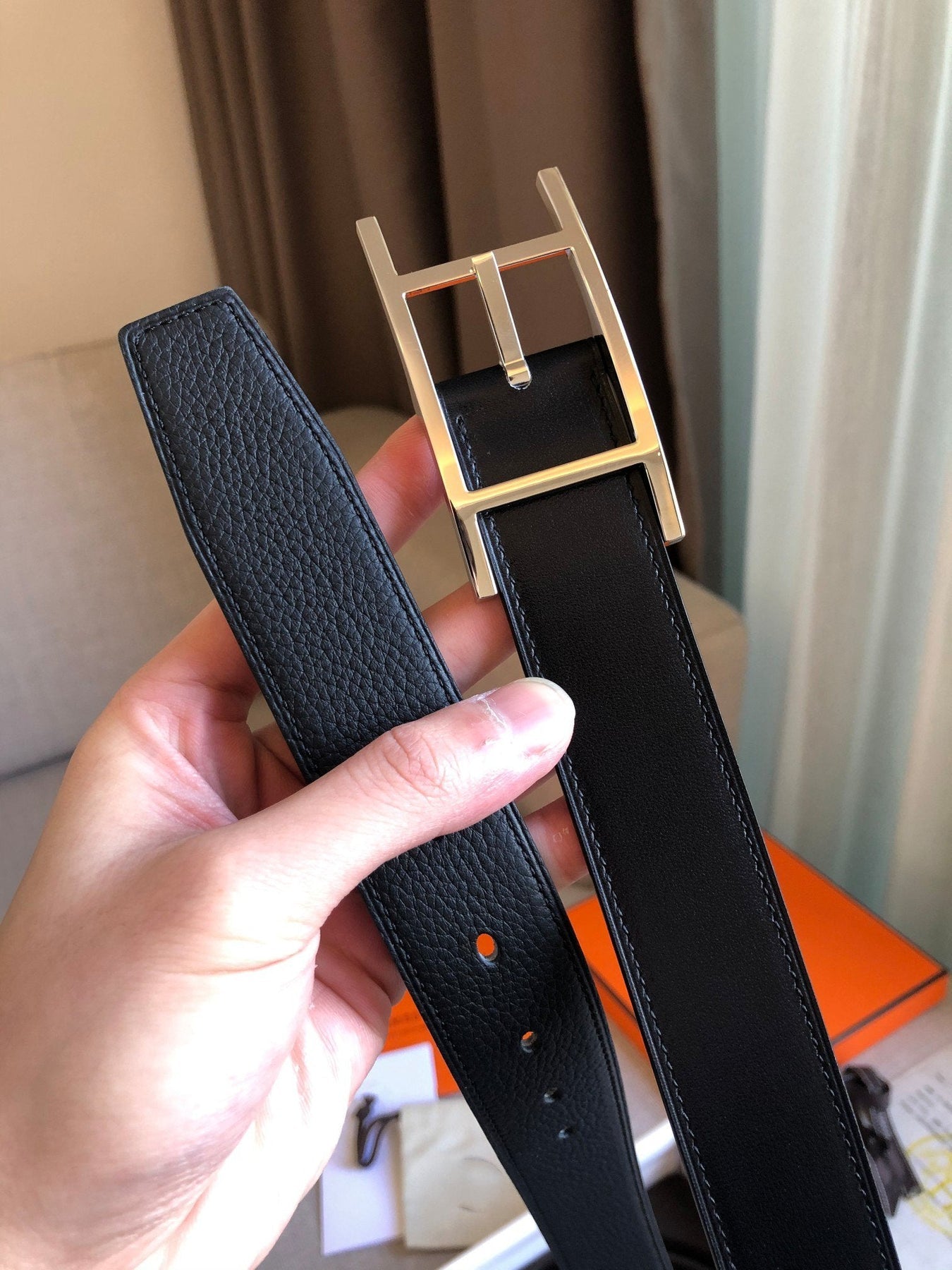 H BELT SILVER BLACK LEATHER REVERSIBLE 3.2CM