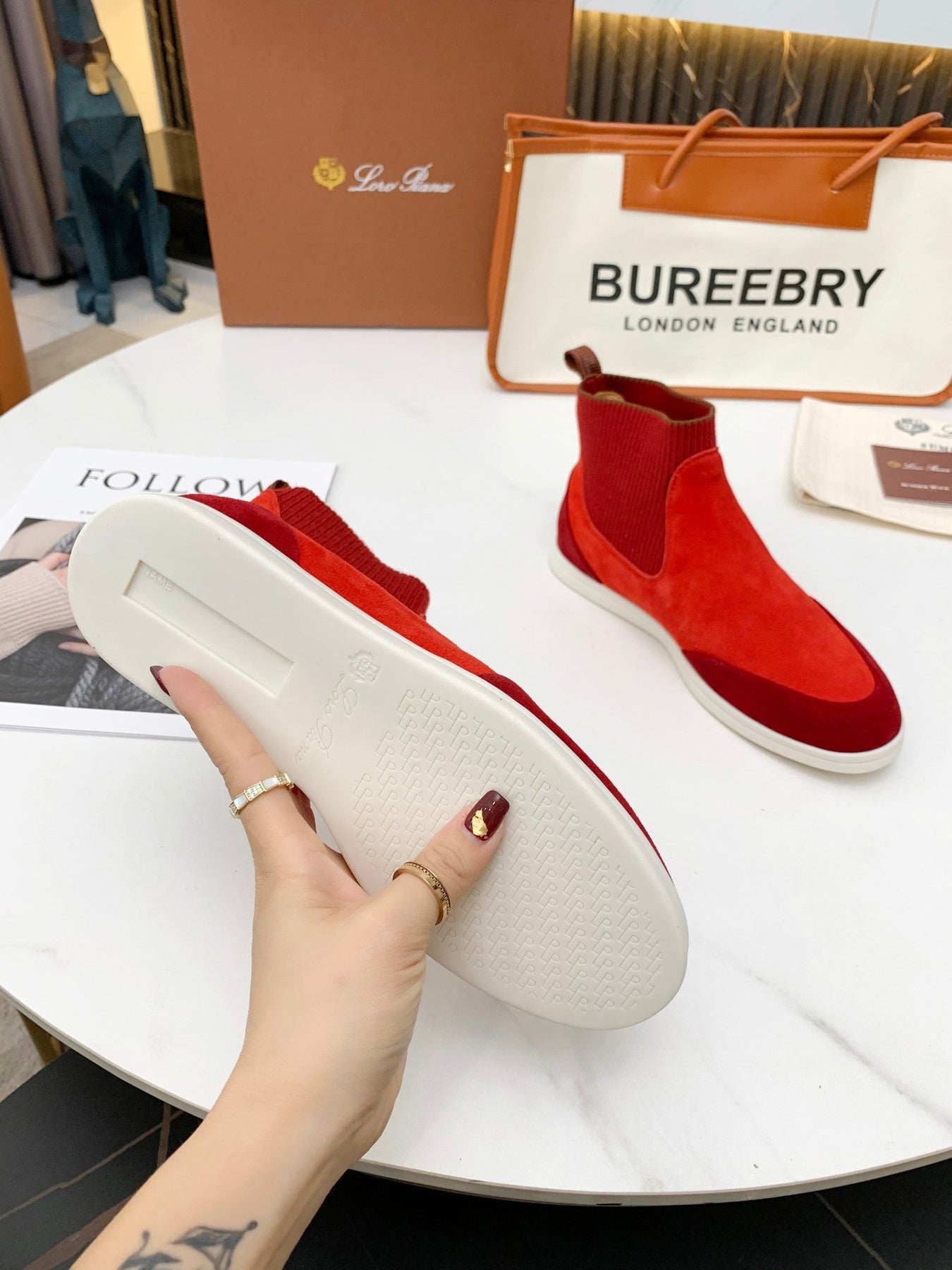 LP CHARMS ANKLE BOOTS RED ORANGE CASHMERE FABRIC