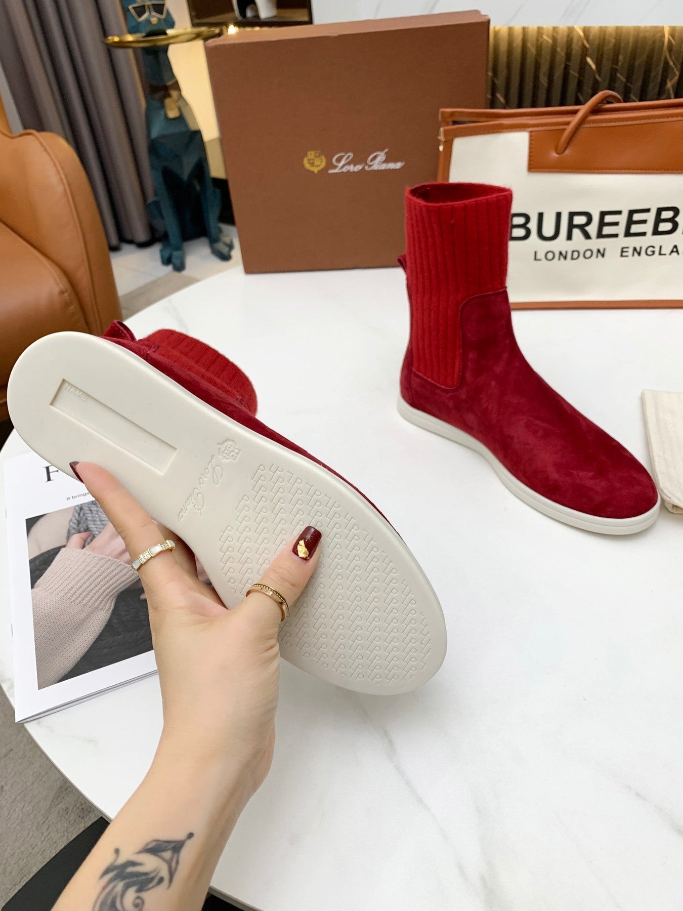 LP COCOON WALK ANKLE BOOTS CHERRY CASHMERE FABRIC