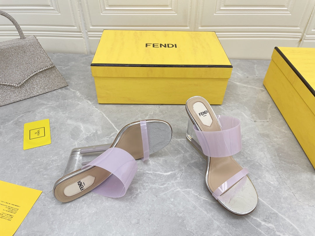 FENDI FIRST 95 MM HIGH-HEELED SANDAL IN PURPLE PASTEL TPU FILM AND LAMBSKIN