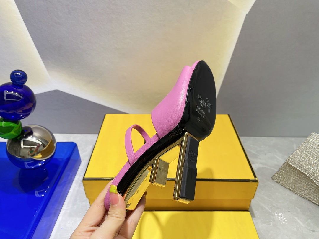 FENDI FIRST 95 MM HIGH-HEELED SANDAL IN FUSCIA PINK LAMBSKIN GOLD HARDWARE