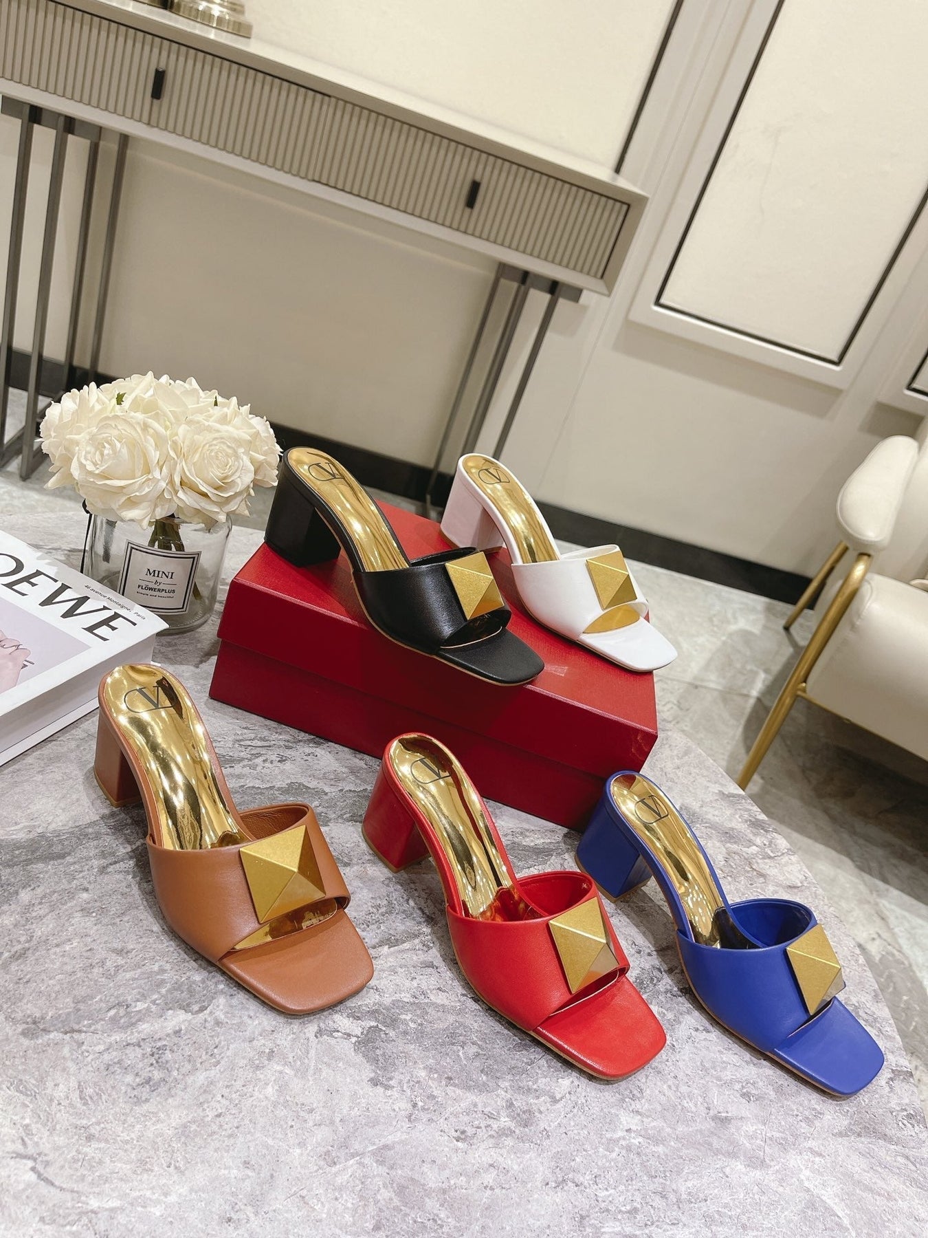 ONE STUD HEELED MULE 60 MM IN BRONZE BROWN CALFSKIN