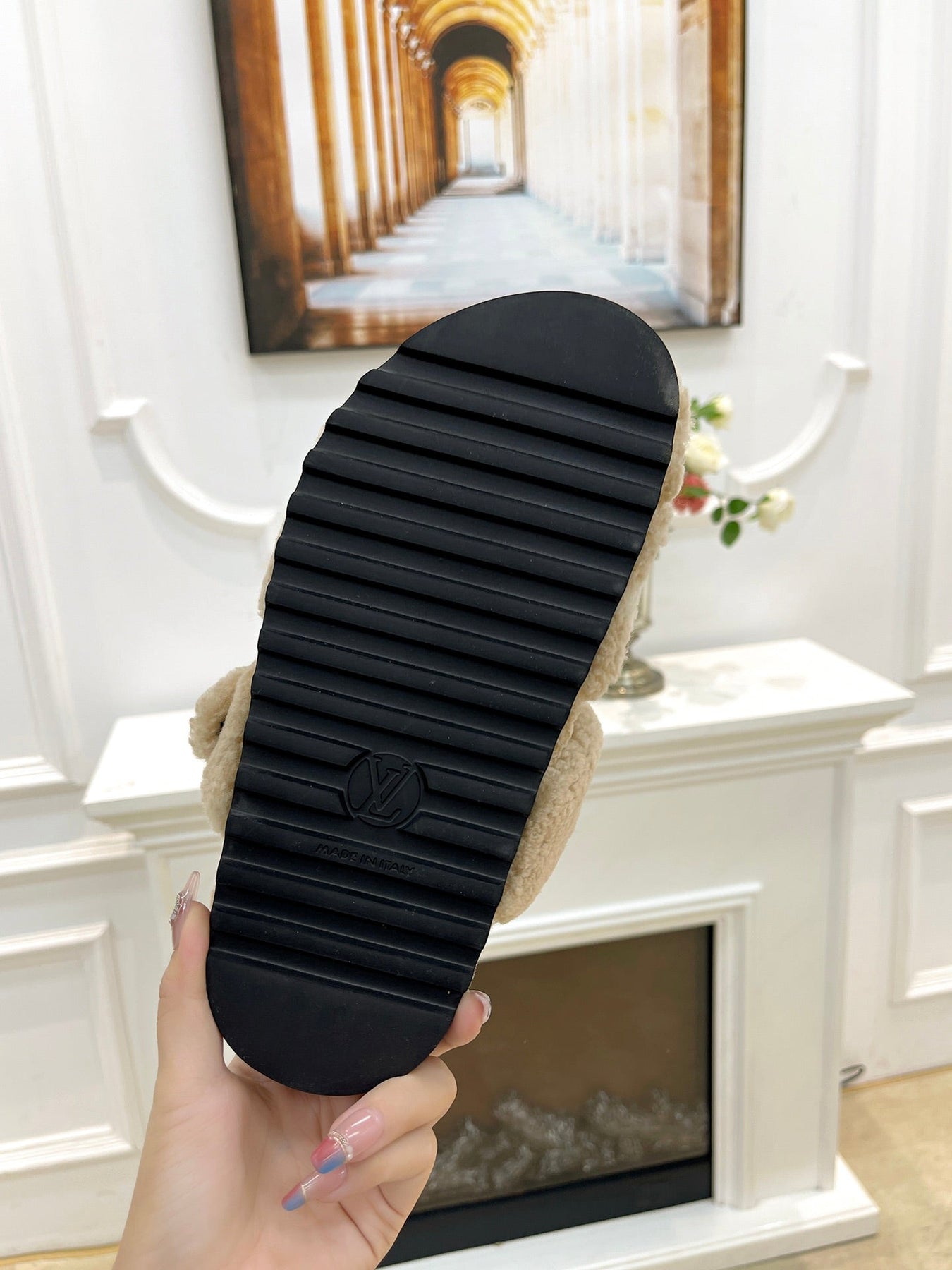 DAD SANDAL MULE IN SHADOW GRAY MIX WHITE FLEECE