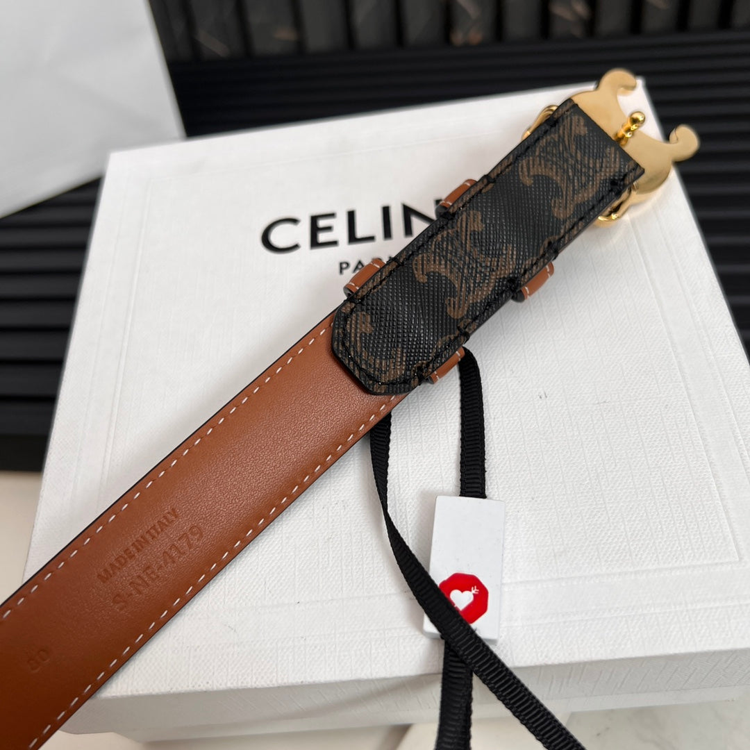 CL TRIOMPHE 25 MM BELT IN MONOGRAM BROWN CALFSKIN GOLD HARDWARE