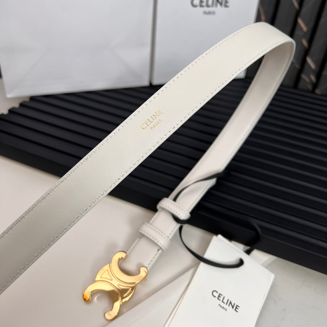 CL TRIOMPHE 25 MM BELT IN WHITE CALFSKIN GOLD HARDWARE