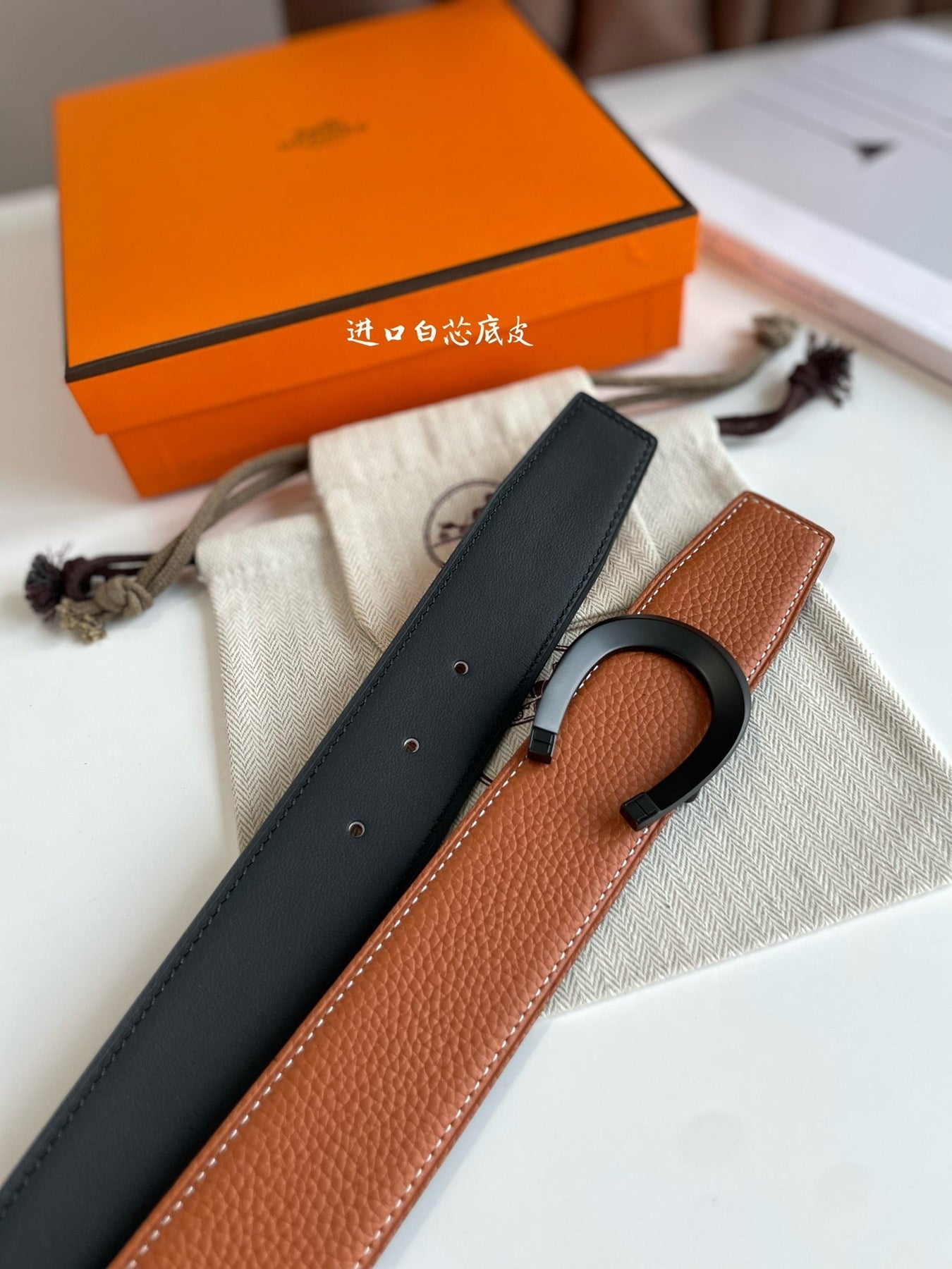 LUCK BELT BUCKLE & REVERSIBLE GINGER ORANGE LEATHER STRAP 38MM BLACK HARDWARE