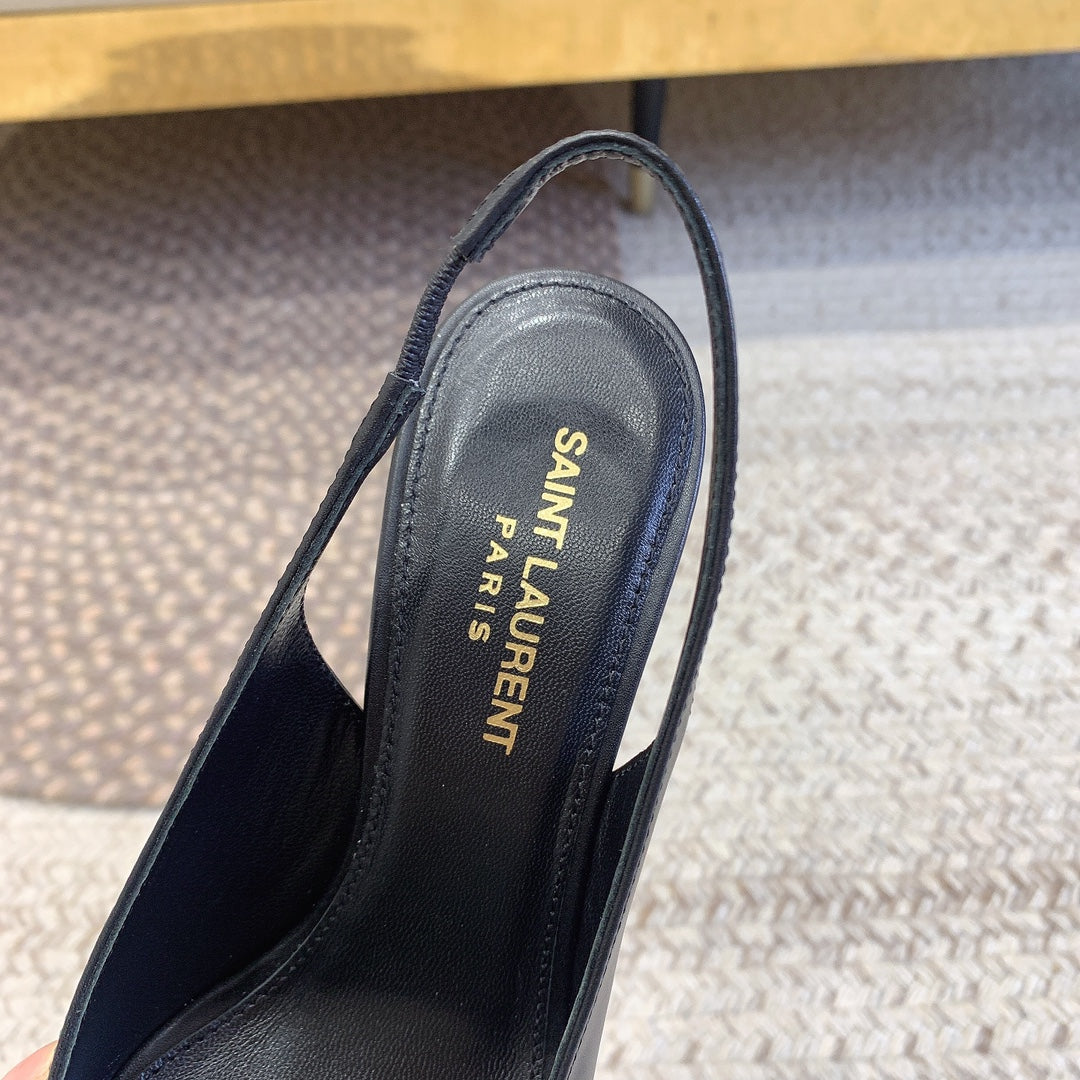 OPYUM BLACK HEEL SLINGBACK PUMPS IN BLACK SMOOTH LAMBSKIN