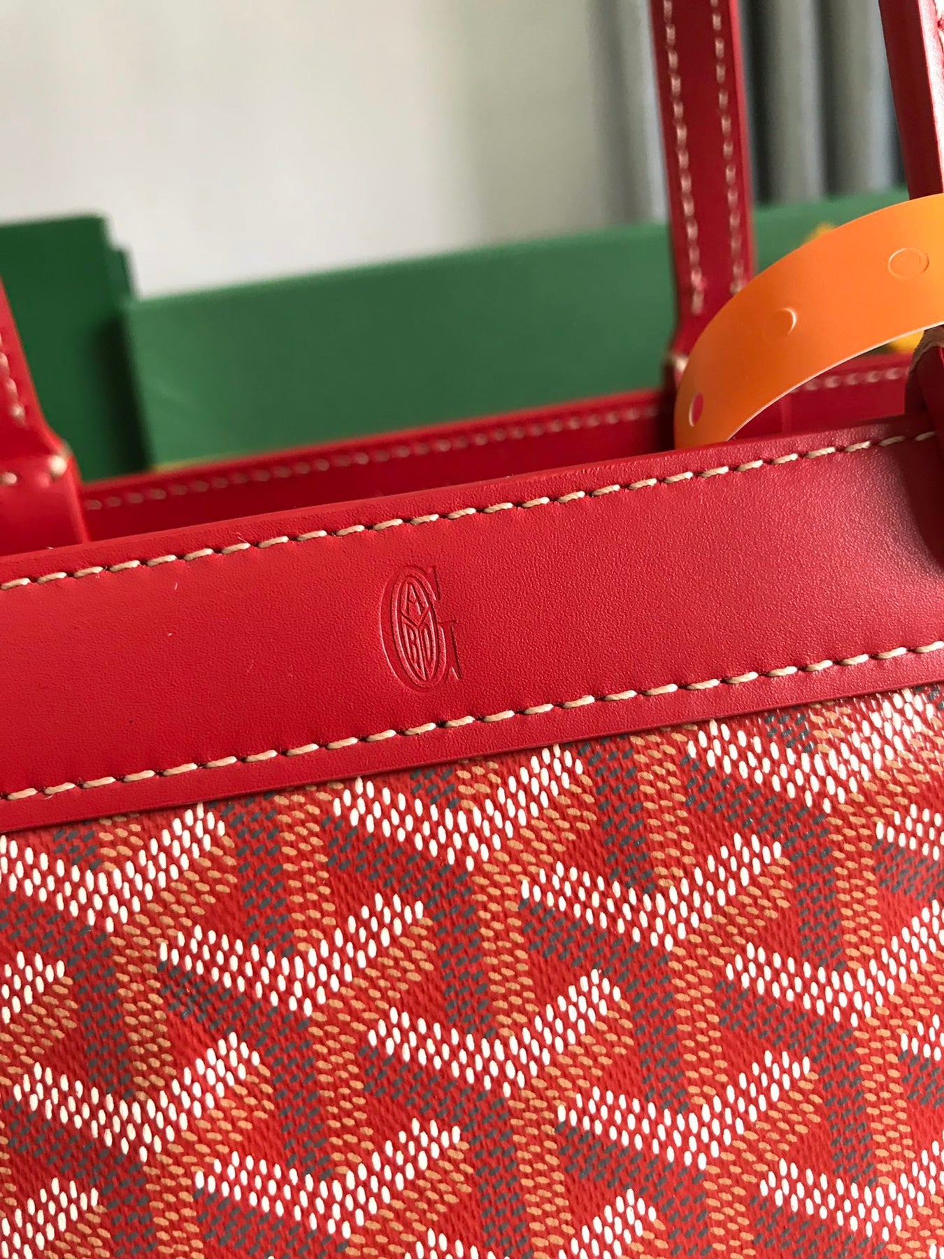 BELLECHASSE BIAUDE PM BAG 36 IN CLASSIC RED GOYARDINE CANVAS AND CALFSKIN TRIM