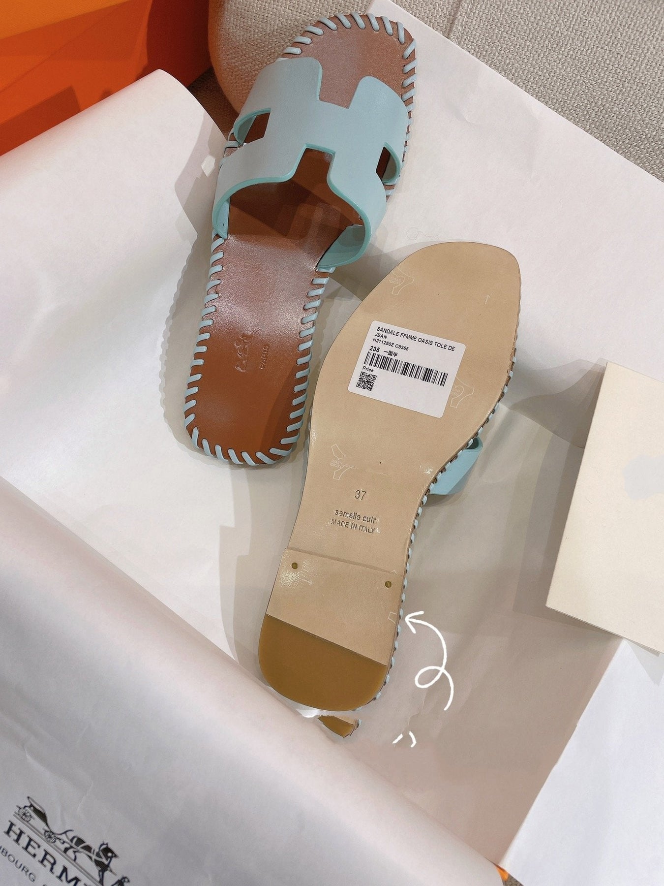 0RAN SANDAL Braided Calfskin BLUE SKY