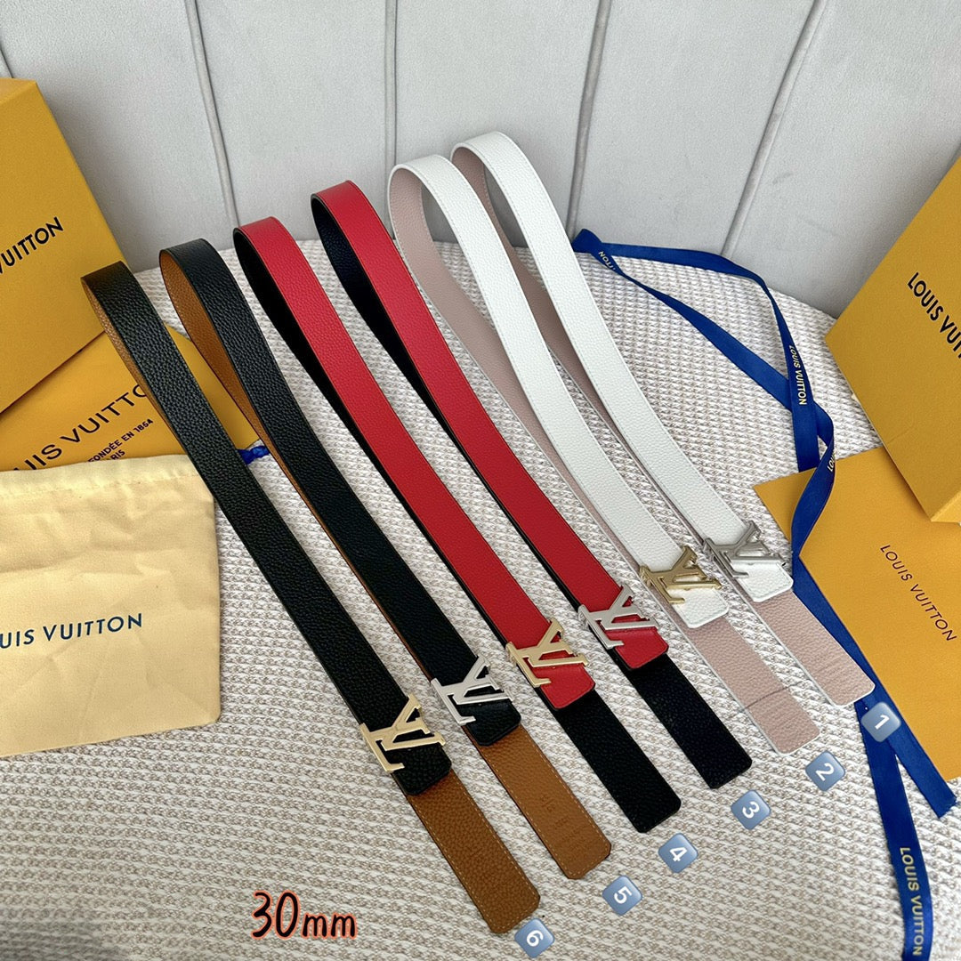 LV Initiales 30mm Reversible Belt Silver Buckle Red Black Leather