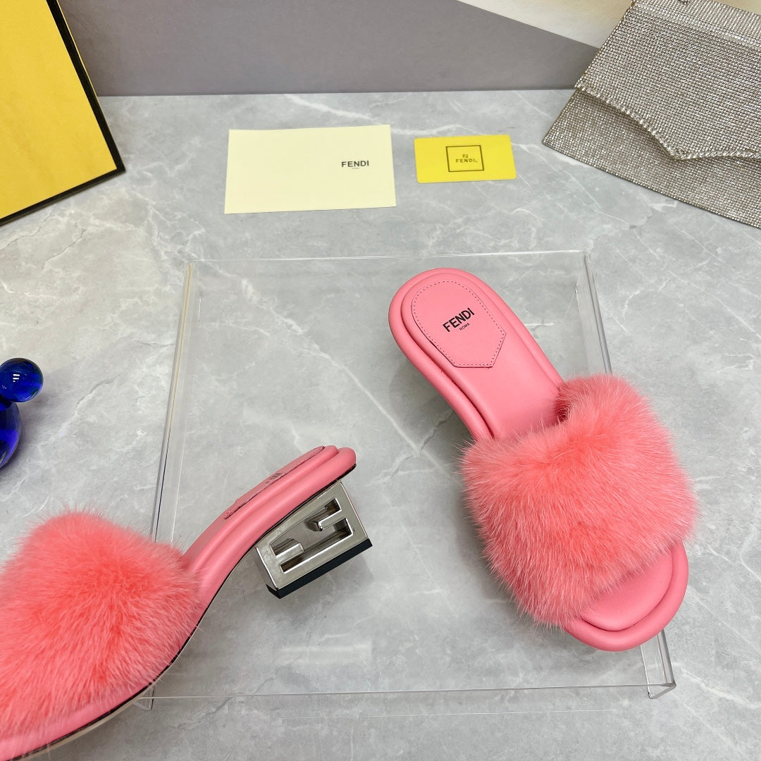 FENDI BAGUETTE MINK MEDIUM-HEELED 45MM IN PUNCH PINK FUR AND LAMBSKIN