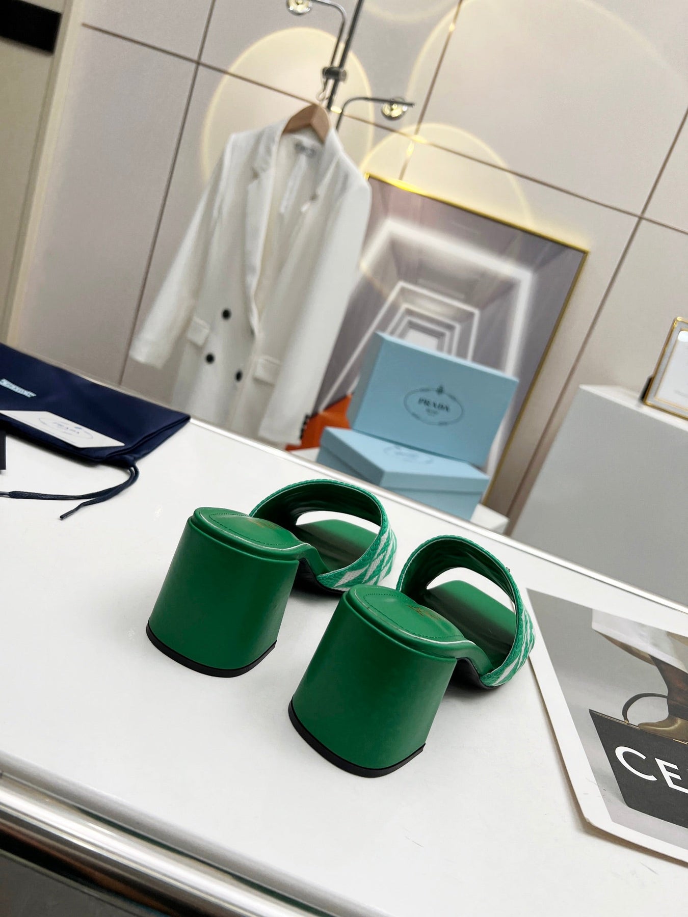 PRA EMBROIDERED SLIDES 65 GREEN FABRIC