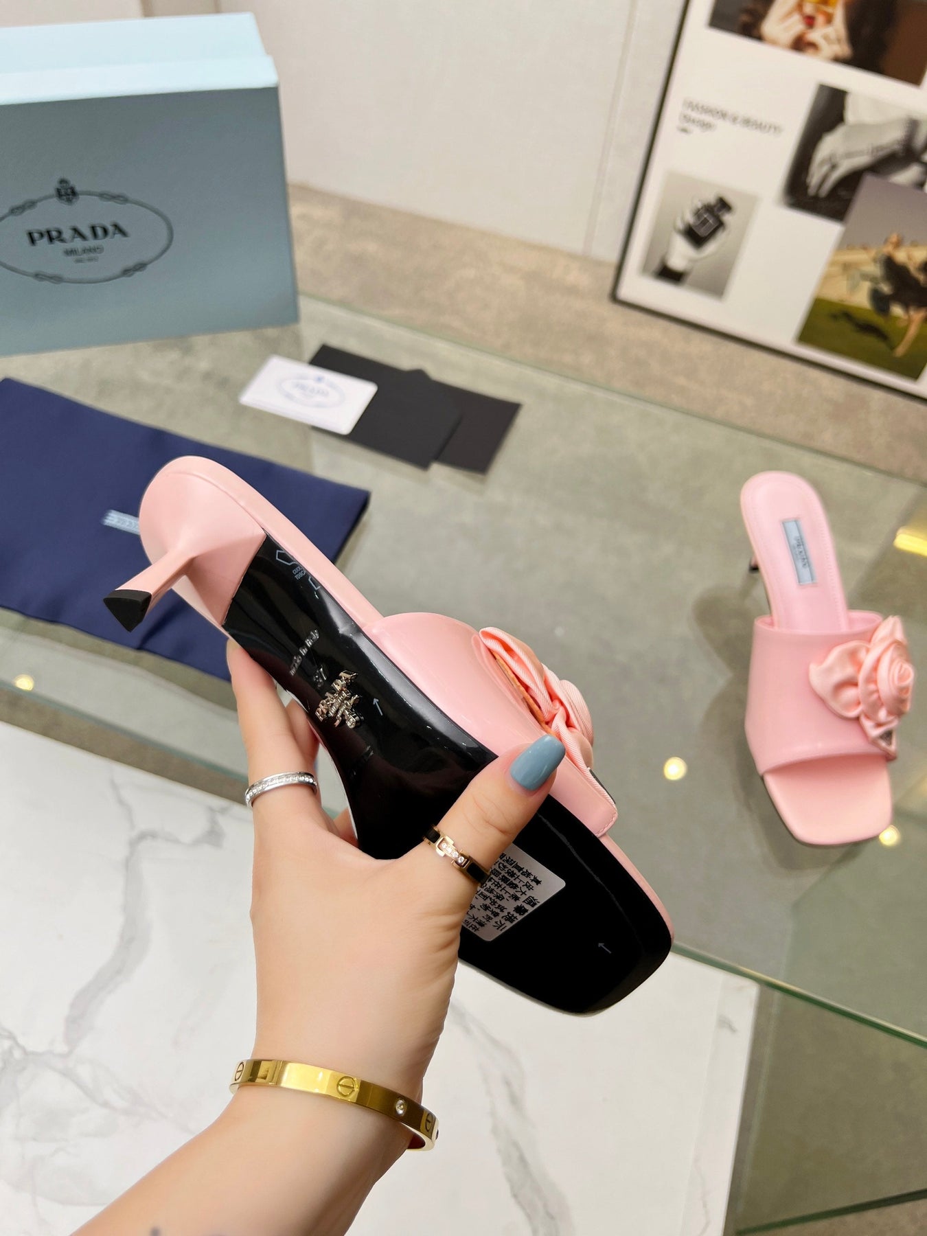 PRA FLOWER POINTED HEELS 55 LIGHT PINK CALFSKIN