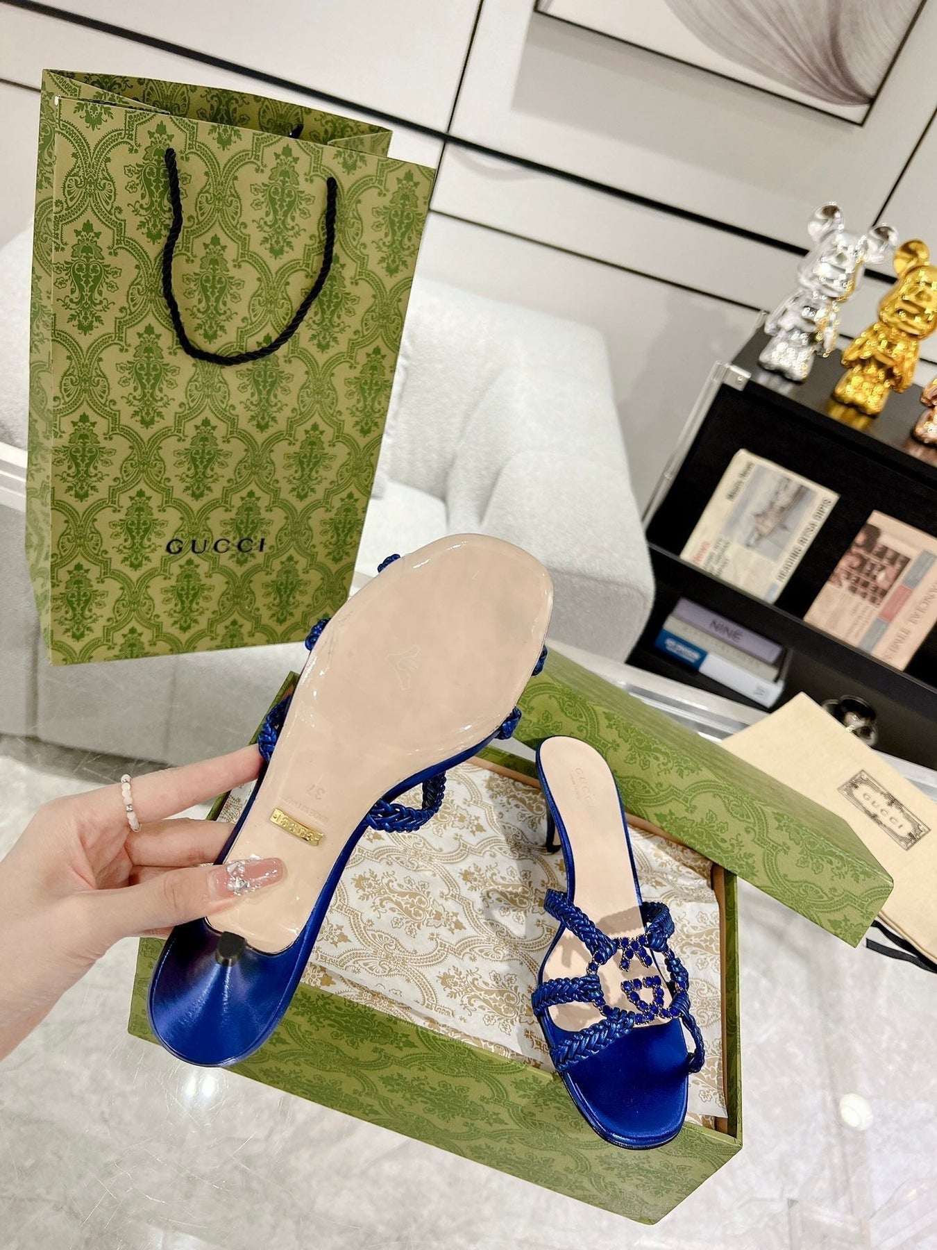 GG CRYSTAL MID - HEEL AZURE CALFSKIN