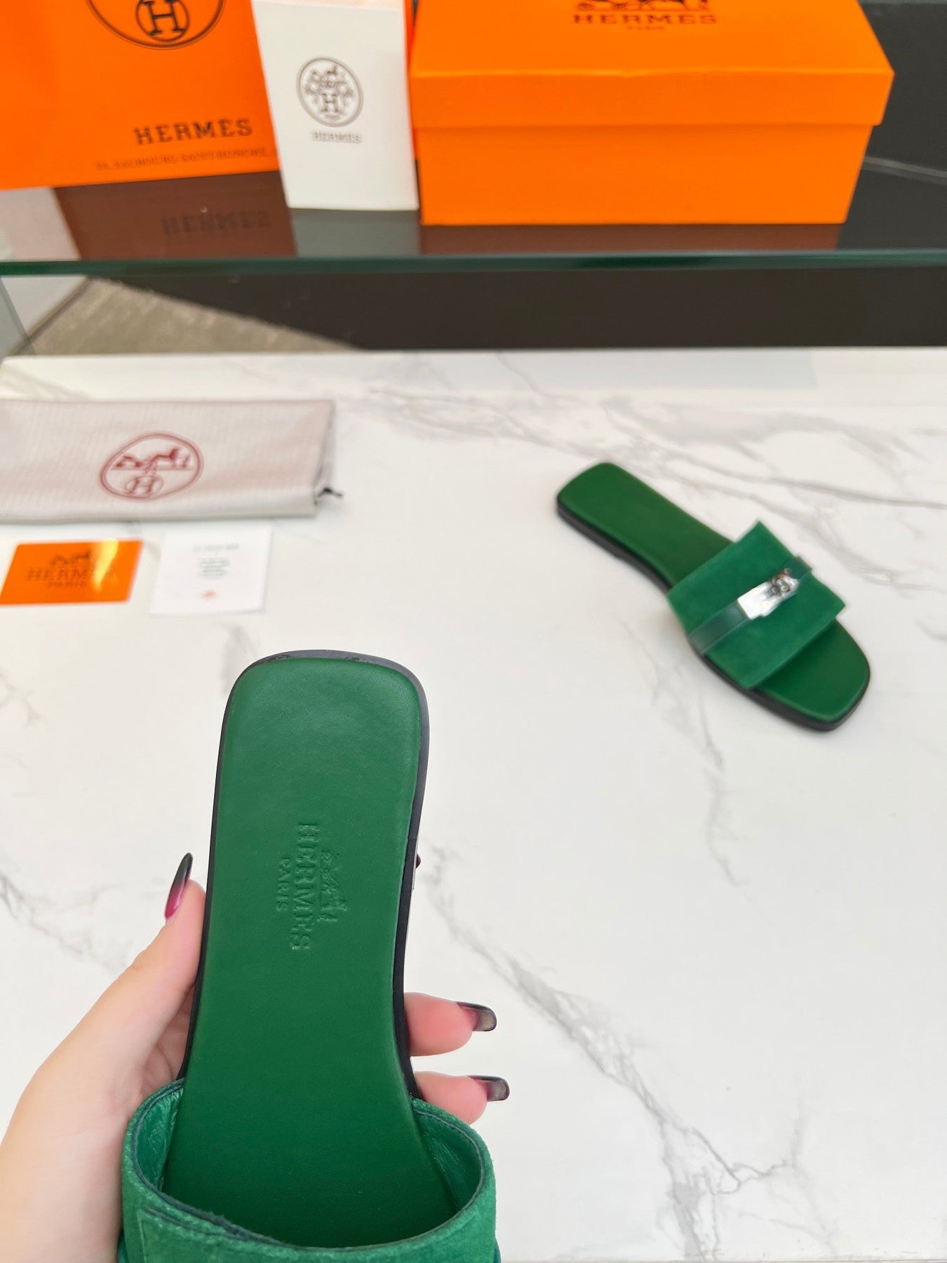 Giulia Sandal Green Suede Green Calfskin