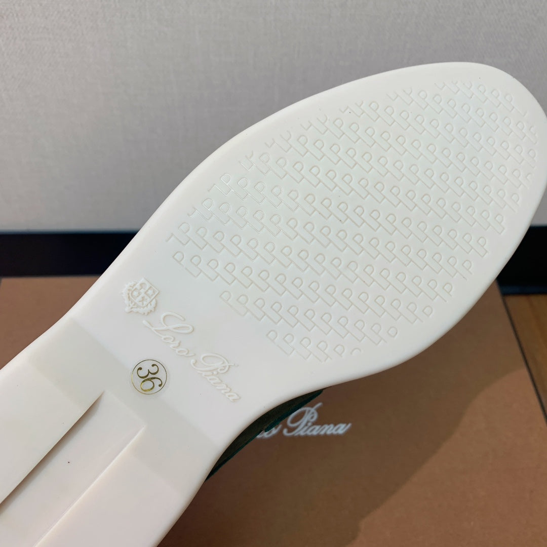 LP CHARMS WALK BABOUCHE LOAFERS OLIVE AND PINE SUEDE