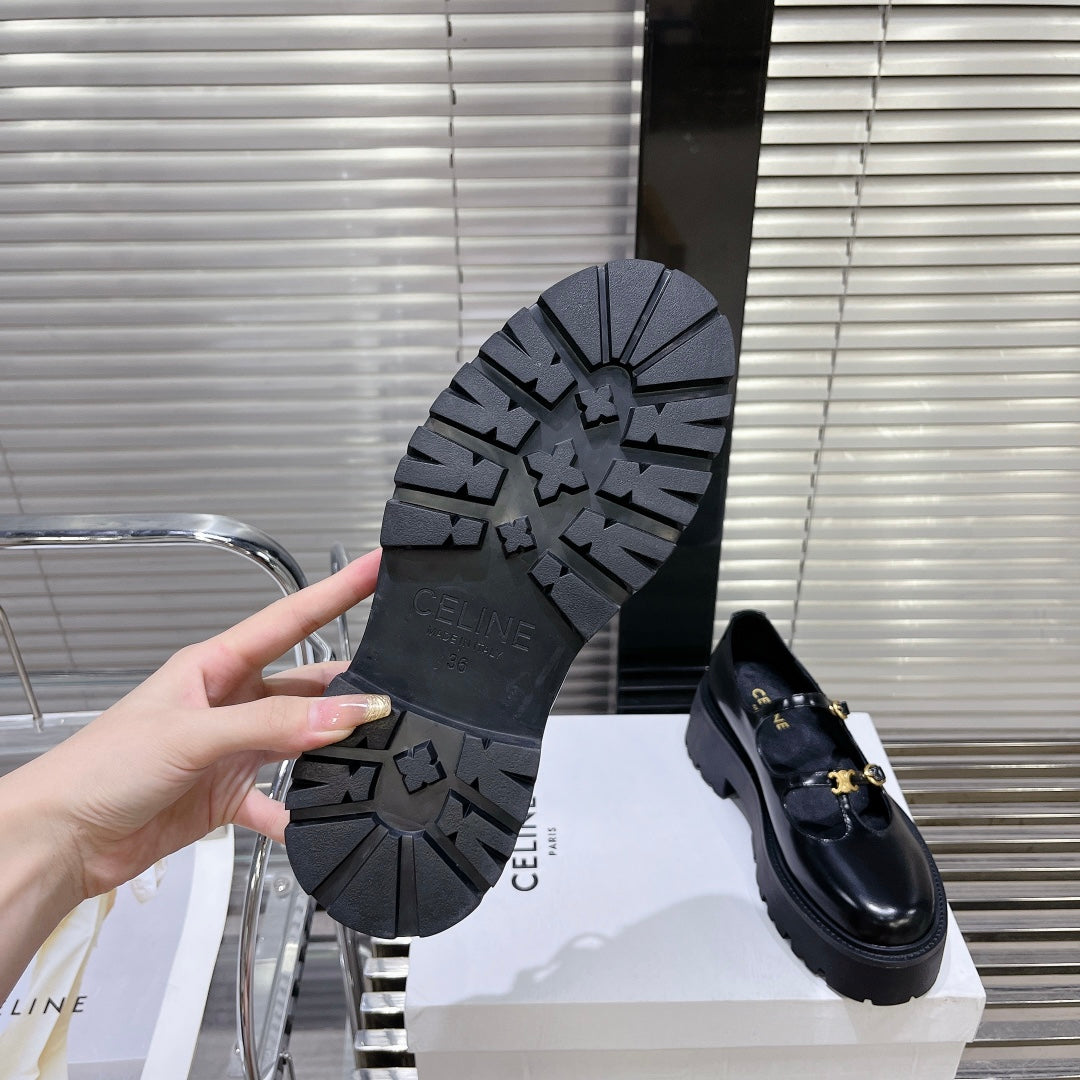 HIGH FLAT SANDALS WITH DOUBLE STRAP-DESIGN LEATHER BLACK