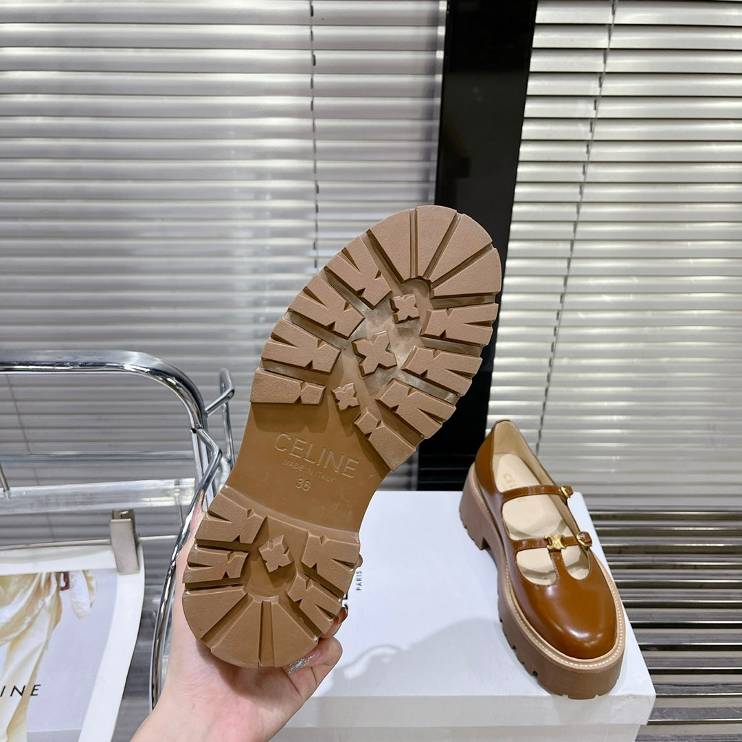 HIGH FLAT SANDALS WITH DOUBLE STRAP-DESIGN LEATHER CARAMEL BROWN