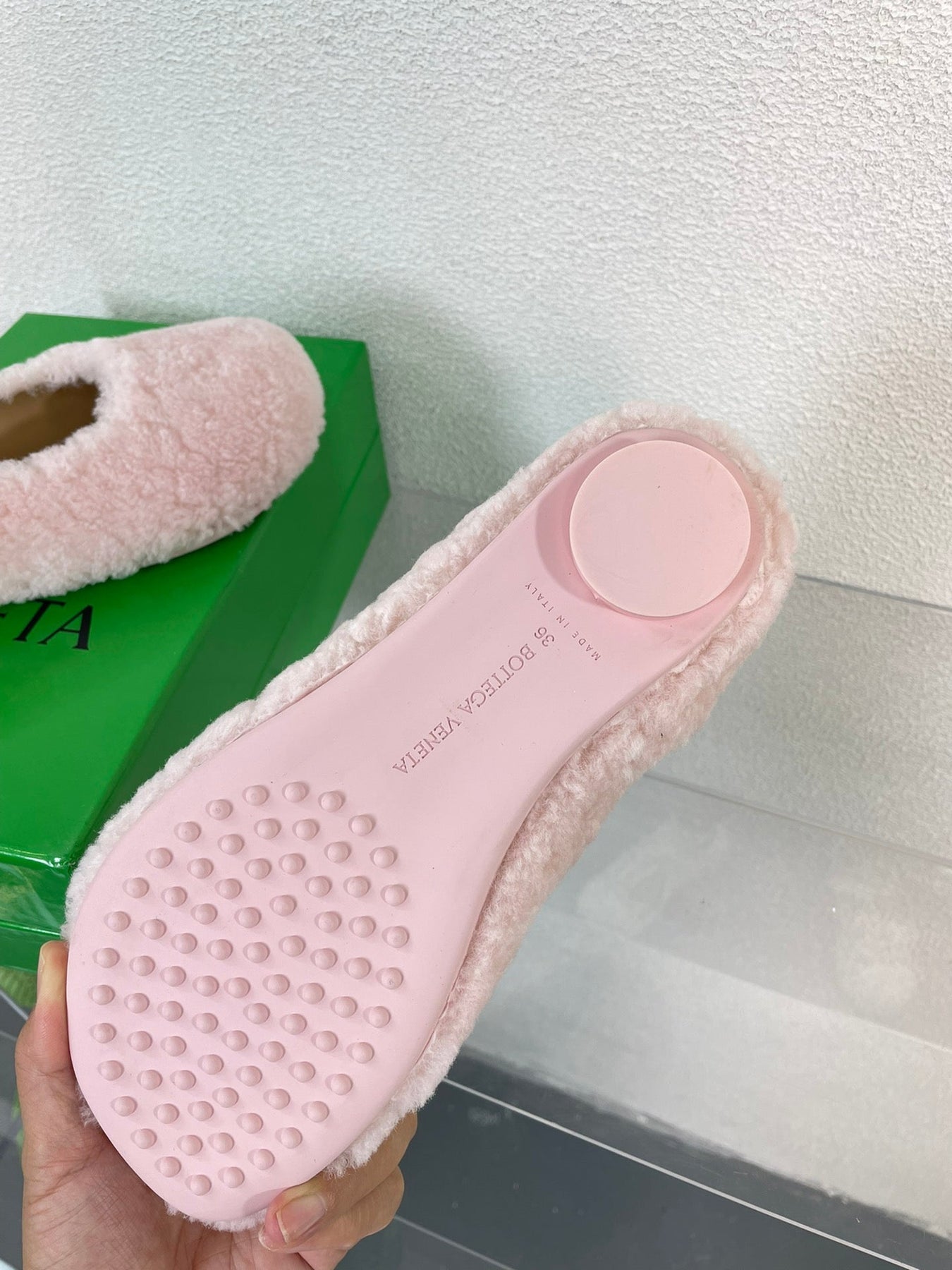 ATOMIC SHEARLING BALLERINA FLATS LIGHT PINK