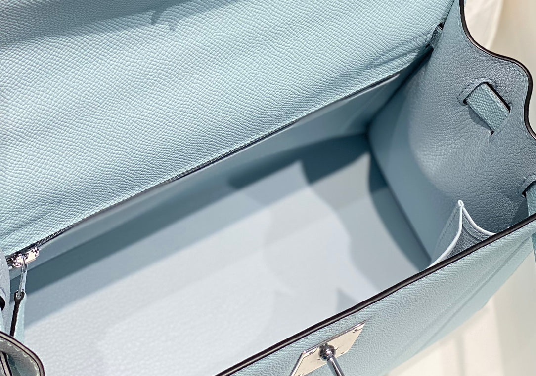 KELLY 28CM IN BLUE BRUME EPSOM CALFSKIN PALLADIUM HARDWARE