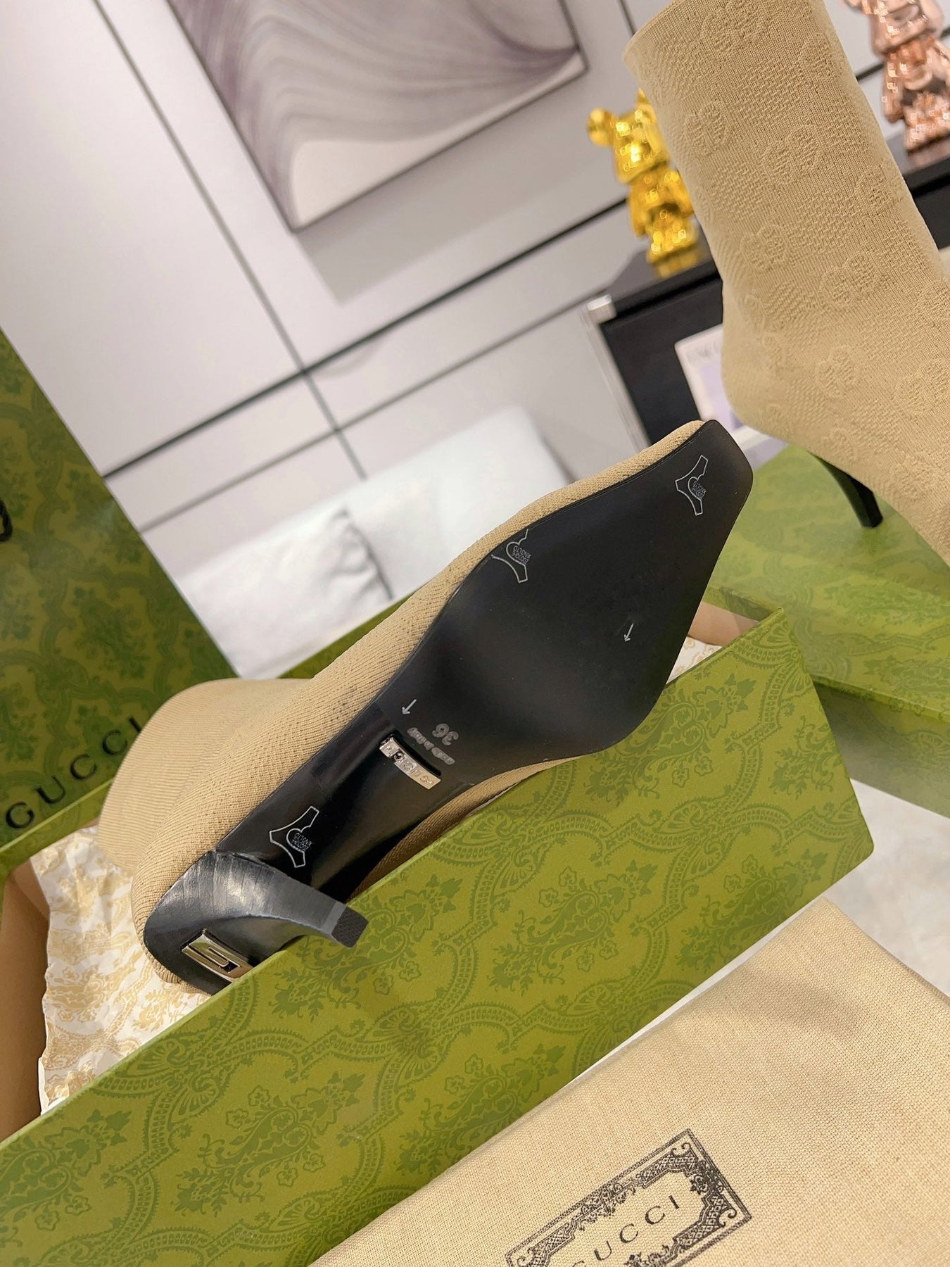 ANKLE BOOTS IN BEIGE KNITTED FABRIC