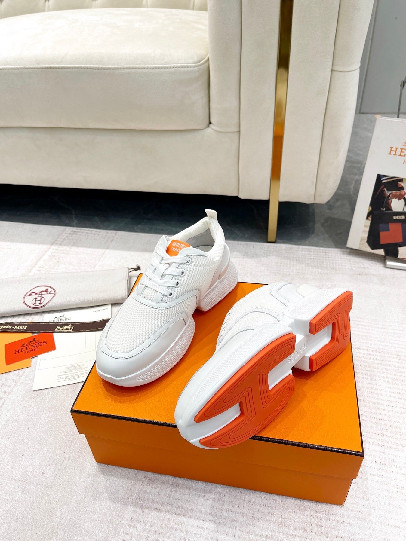 GIGA SNEAKER IN WHITE CREAM STITCHED MESH AND CALFSKIN