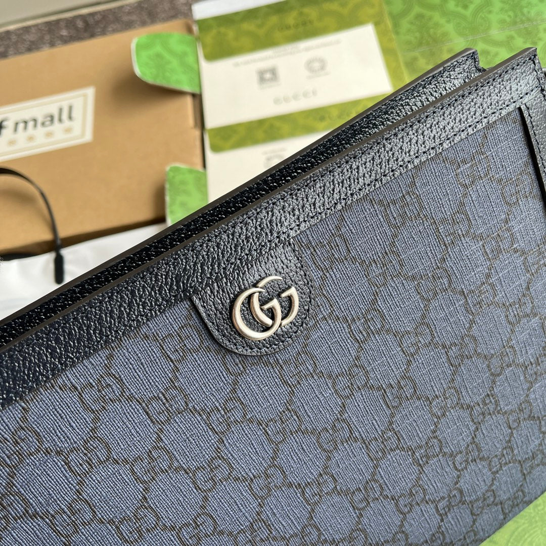 OPHIDIA POUCH 26 IN DARK BLUE MONOGRAM CANVAS AND BLACK LAMBSKIN TRIM