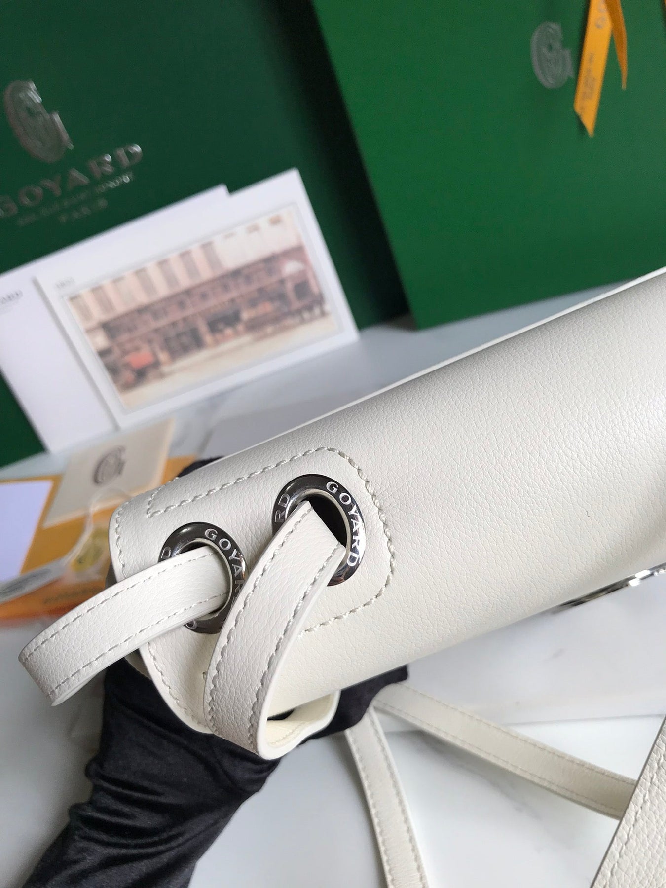 233 BAG 25 IN WHITE CALFKIN AND GOYARDINE CANVAS