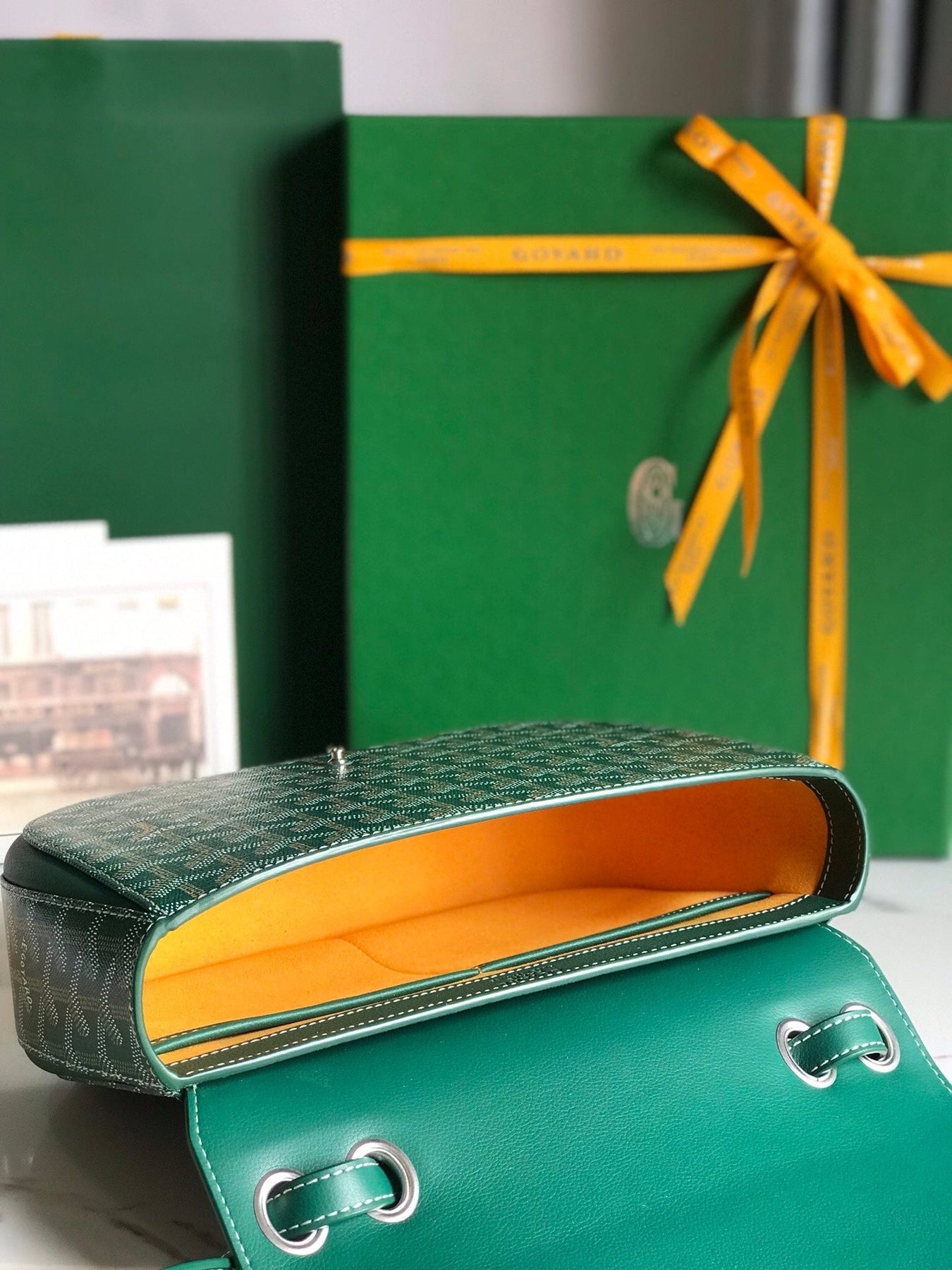 233 BAG 25 IN GREEN CALFKIN AND GOYARDINE CANVAS