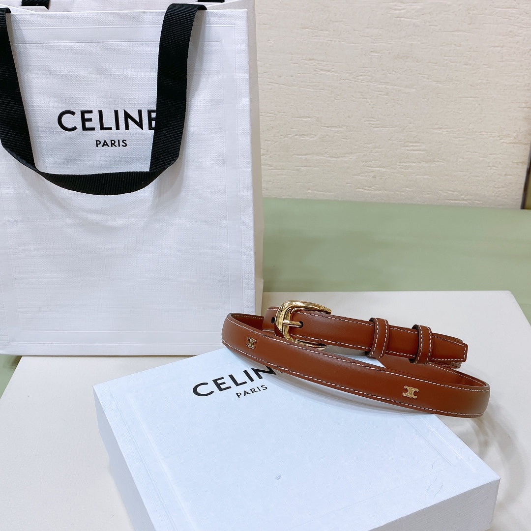 CL MINI 18 MM WESTERN BELT IN BRONZE BROWN CALFSKIN GOLD HARDWARE