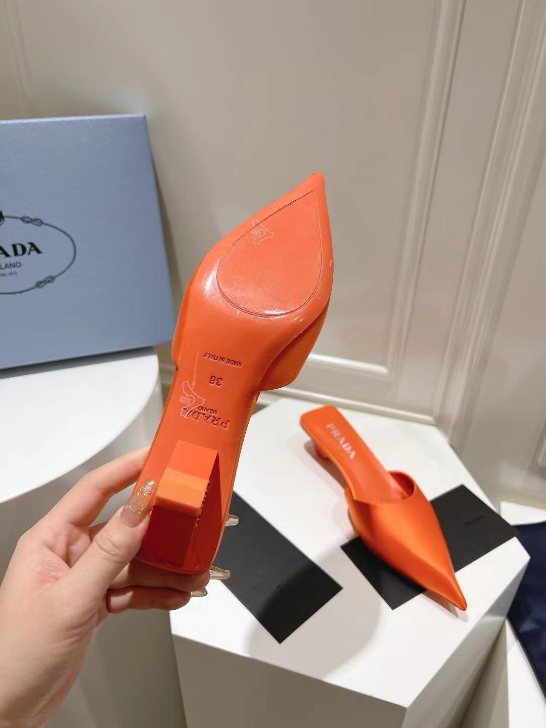 PRA POINTED-TOE MULES BRIGHT ORANGE SATIN