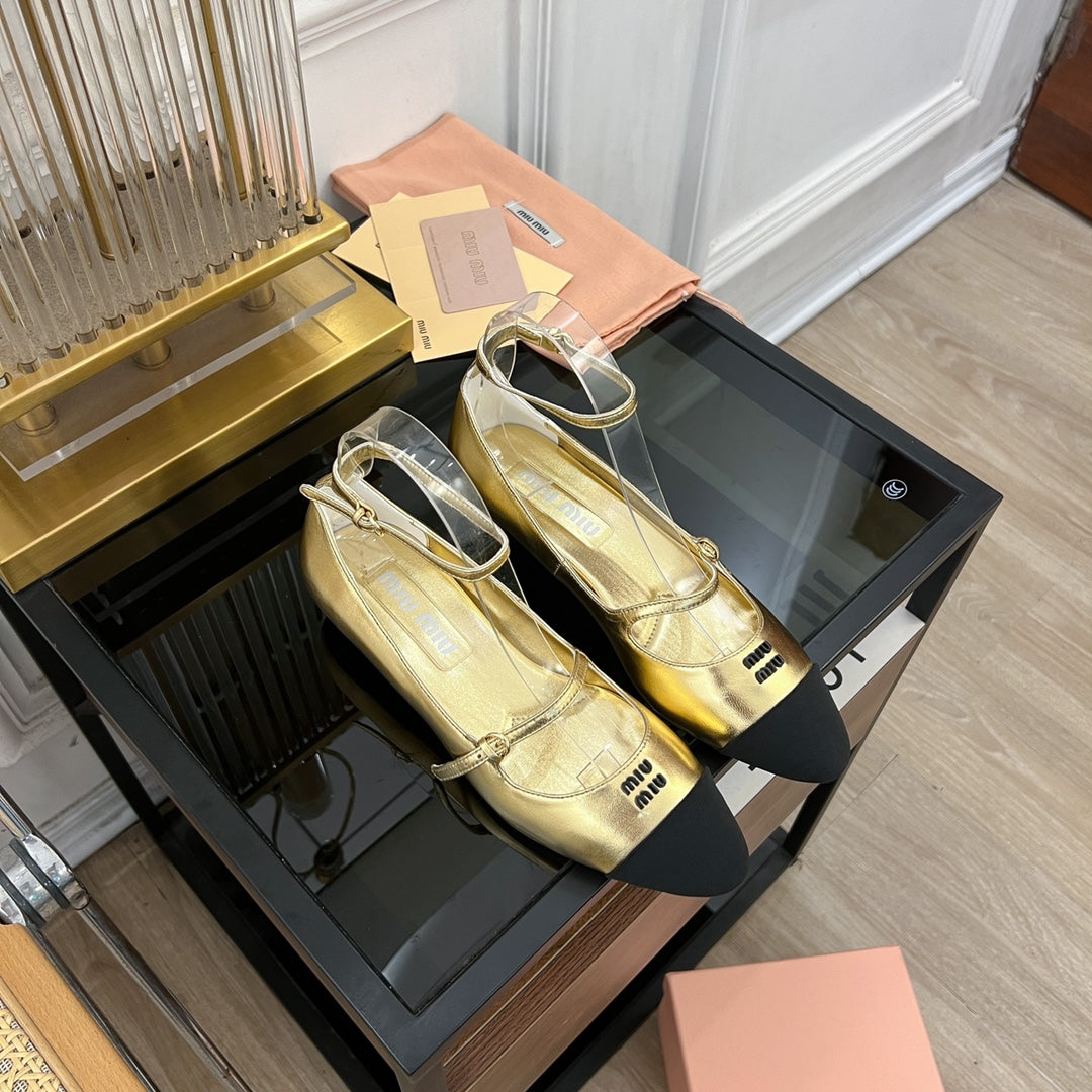 Sandal Ballet Metallic Gold Color Sheepskin