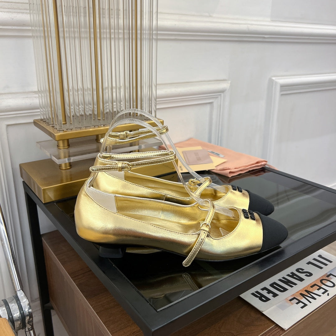 Sandal Ballet Metallic Gold Color Sheepskin