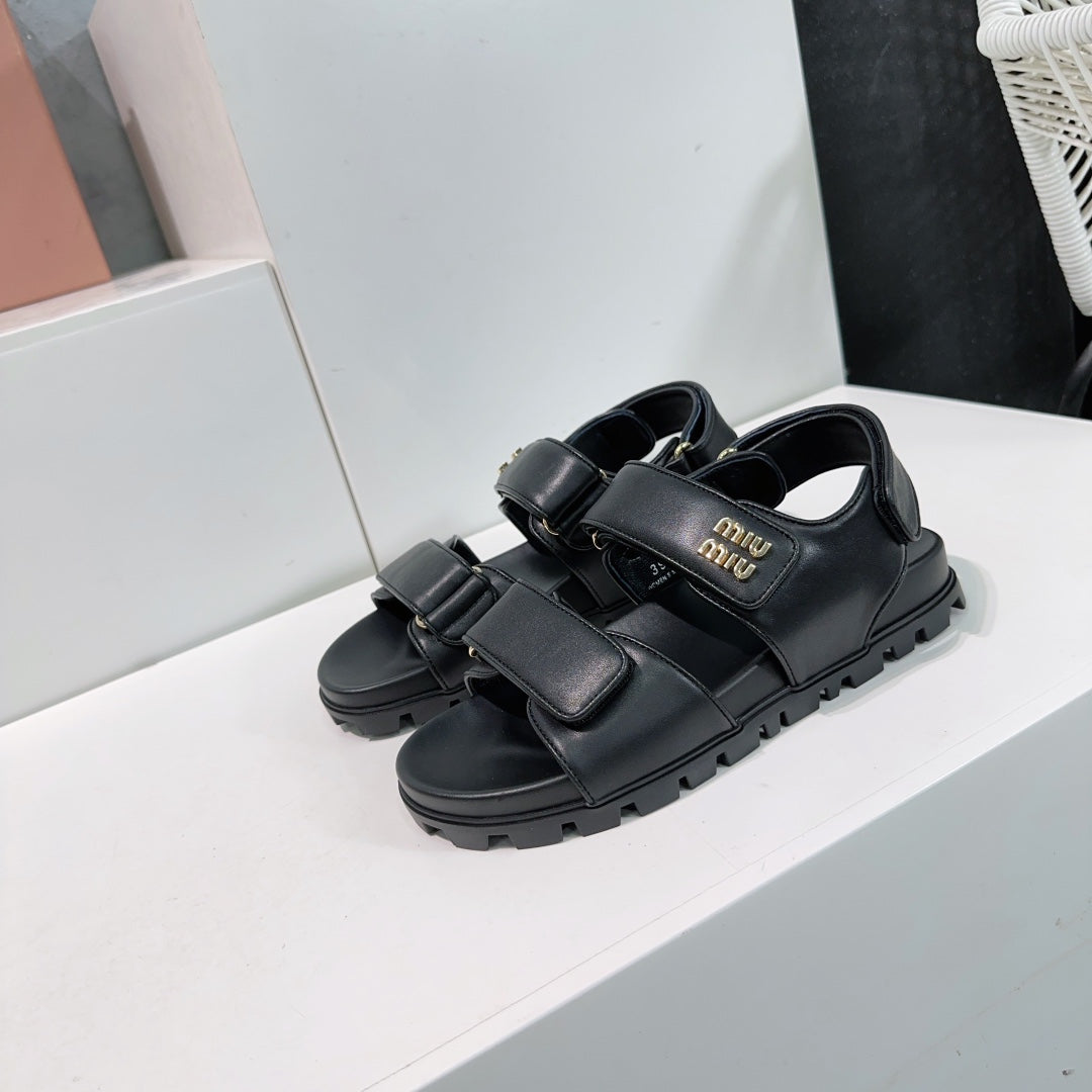 Sandals Black Sheepskin With Stylized Straps