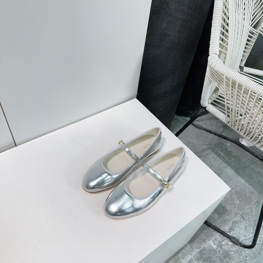 BALLET FLAT IN SILVER CALFSKIN