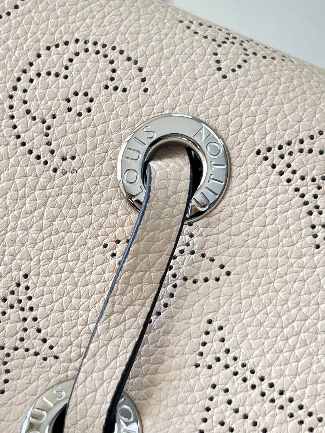 BELLA 22 IN BEIGE MONOGRAM PERFORATE CALFSKIN SILVER HARDWARE