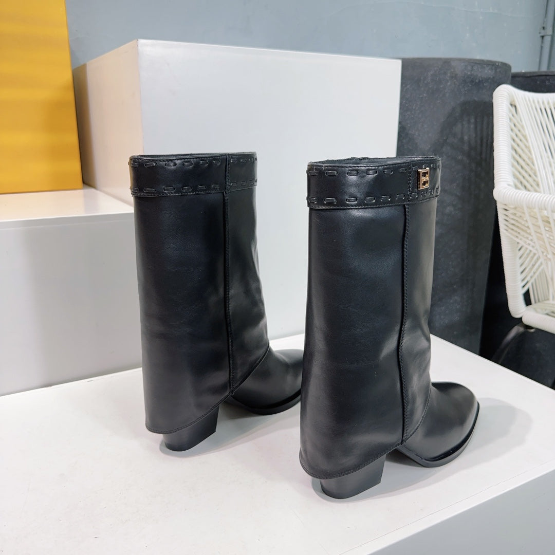 FENDI SHOW BLACK LEATHER HIGH-HEELED ANKLE BOOTS