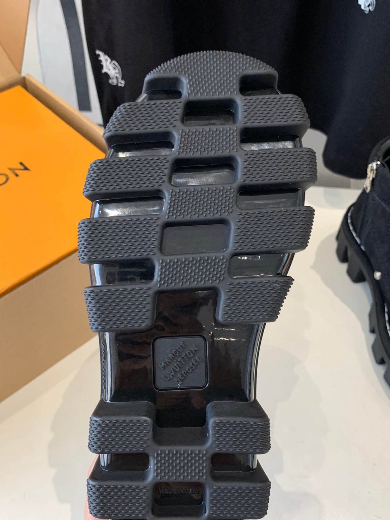 LV CHECKER ANKLE BOOT IN BLACK SUEDE