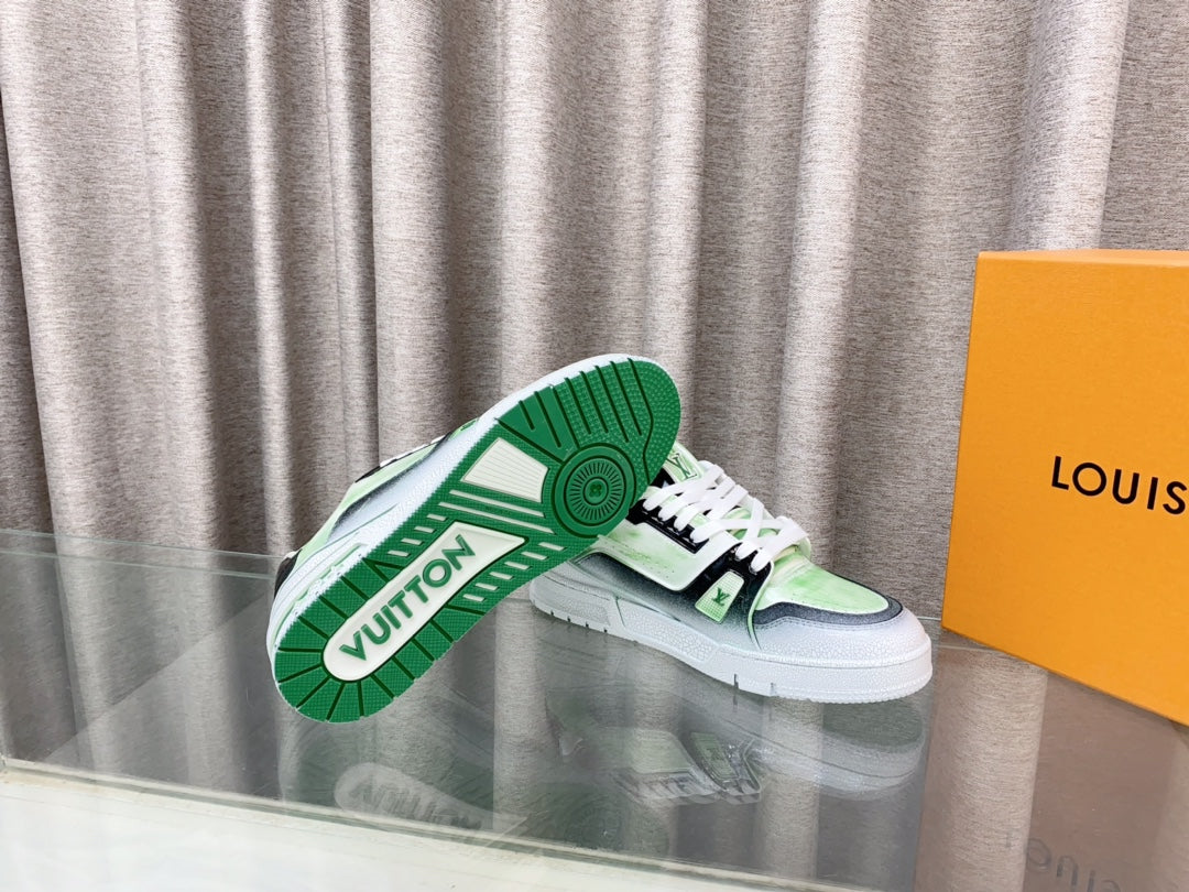 LV TRAINER SNEAKERS IN LIGHT GREEN OMBRE MIX COLORFUL CALFSKIN