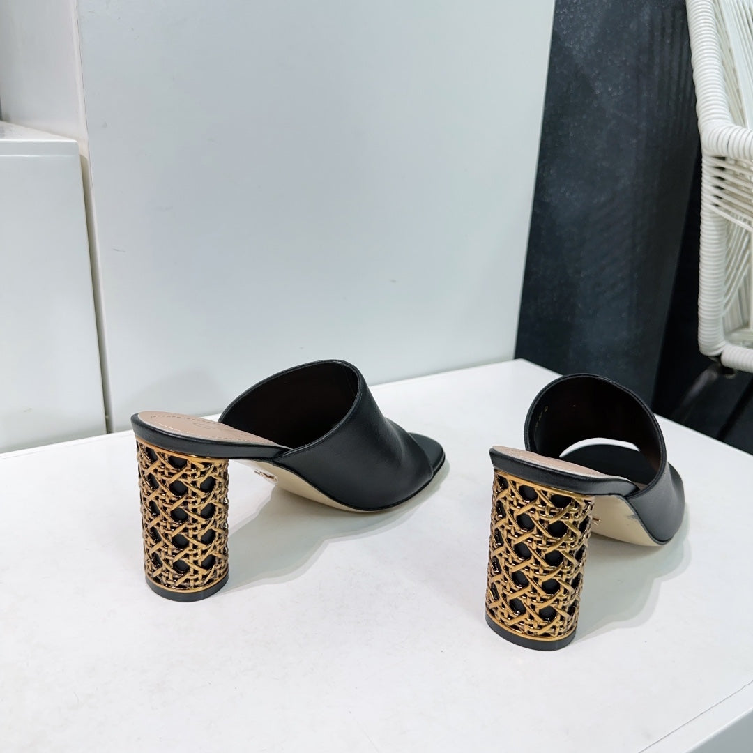 ICON HEELED SLIDE BLACK CALFSKIN 95 MM