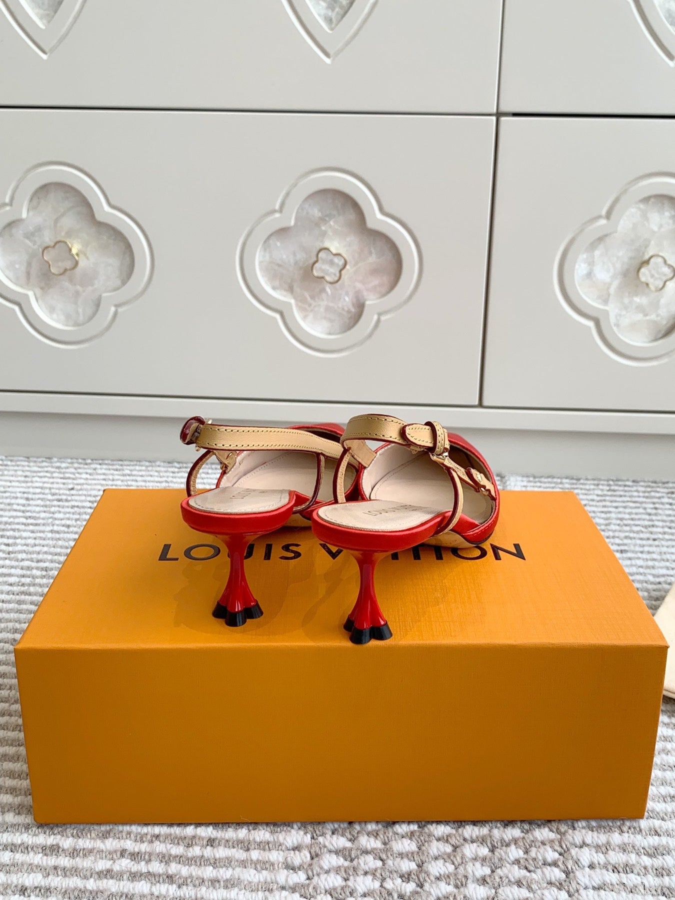 BLOSSOM SLINGBACKS 55 MM IN CHERRY RED IMPORTED STRIPED SILK SATIN