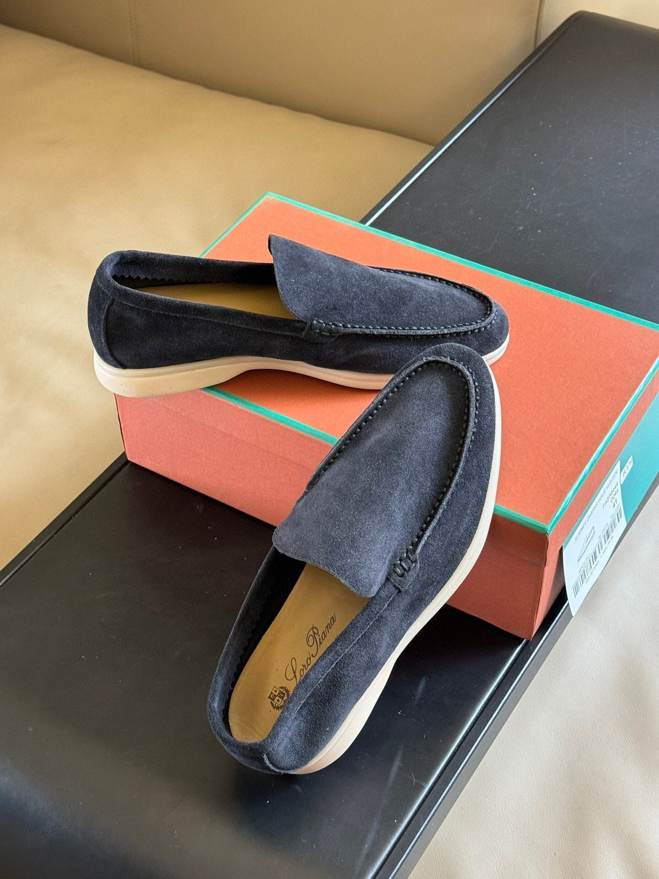 Loro Piana Suede Summer Walk Loafers Navy