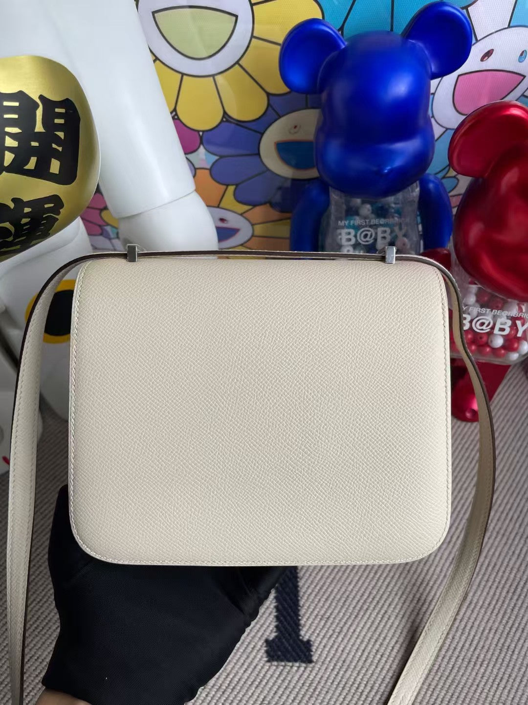 HM CONSTANCE BAGS 19 WHITE LAMBSKIN SILVER H BUCKLE MIX